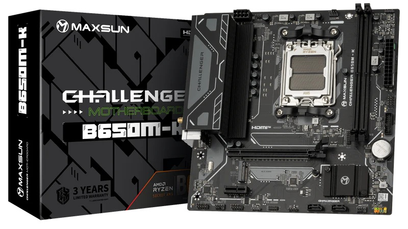 MAXSUN MS-Challenger B650M-K WIFI, AM5, B650, 2*DDR5, 2*SATA3, M.2, USB 3.2, USB 2.0, 2*PCIEx16, HDMI, mATX