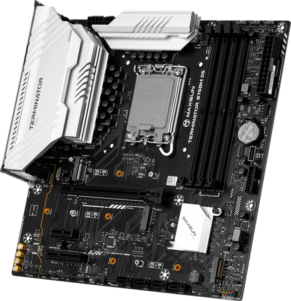 MAXSUN MS-Terminator B760M D5 V2, LGA1700, B760, 4*DDR5, 4*SATA3, 3*M.2, 2*USB 3.2, 3*USB 2.0, 1*PCIEx16, 1*PCIEx4, 1*PCIEx1, DP+HDMI, mATX