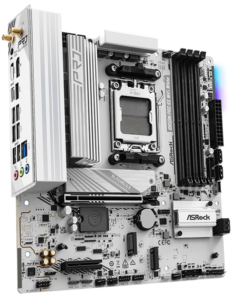 Материнская плата ASROCK B850M PRO RS WIFI WHITE, AM5, B850, 4*DDR5, 4*SATA, 3*M.2, 4*USB 2.0, 3*USB 3.2, Type-C, 2*PCIx16, 1*M.2 (Key E), HDMI+DP,  mATX