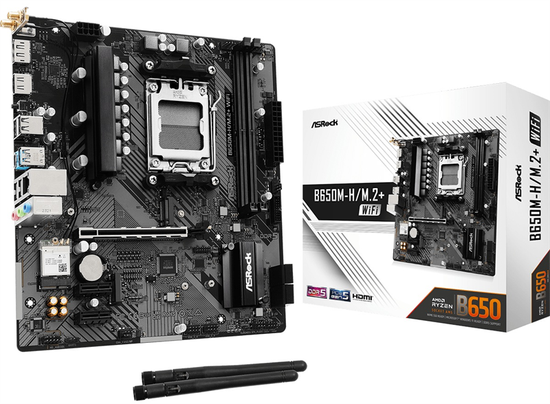 ASROCK B650M-H/M.2+WIFI, AM5, B650, 2*DDR5, 4*SATA, 2*M.2, 3*USB 3.2, 2*USB 2.0, Type-C, 1*PCIx16, 2*PCIx1, 1xM.2 (Key E), HDMI+DP, mATX арт. B650M-H/M.2+ WIFI