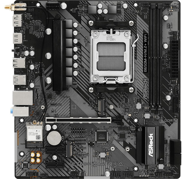 ASROCK B650M-H/M.2+WIFI, AM5, B650, 2*DDR5, 4*SATA, 2*M.2, 3*USB 3.2, 2*USB 2.0, Type-C, 1*PCIx16, 2*PCIx1, 1xM.2 (Key E), HDMI+DP, mATX арт. B650M-H/M.2+ WIFI
