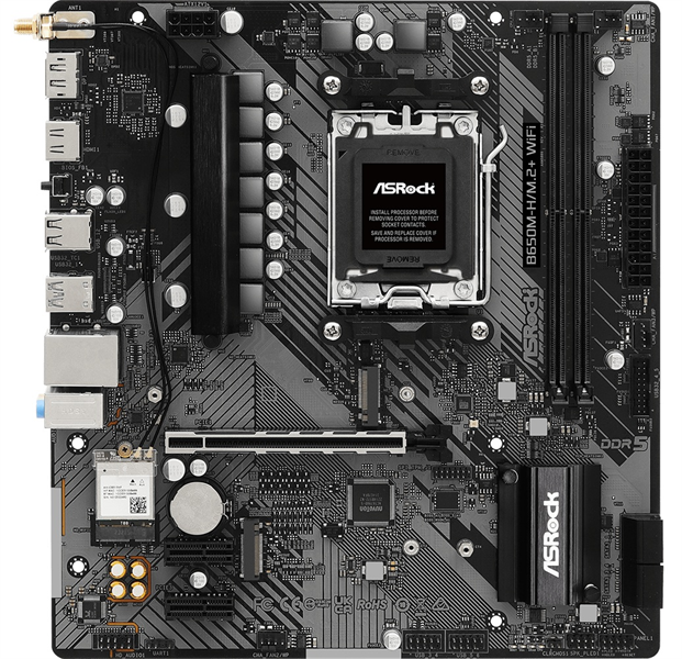 ASROCK B650M-H/M.2+WIFI, AM5, B650, 2*DDR5, 4*SATA, 2*M.2, 3*USB 3.2, 2*USB 2.0, Type-C, 1*PCIx16, 2*PCIx1, 1xM.2 (Key E), HDMI+DP, mATX арт. B650M-H/M.2+ WIFI