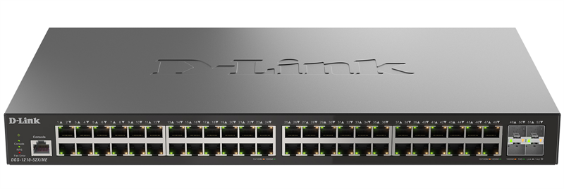 D-Link Управляемый L2 коммутатор, 48x1000Base-T, 4x10GBase-X SFP+, защита от статического электричества до 6 кВ, CLI, консольный порт RJ-45, RPS, поддержка Dying Gasp арт. DGS-1210-52X/ME/C1A