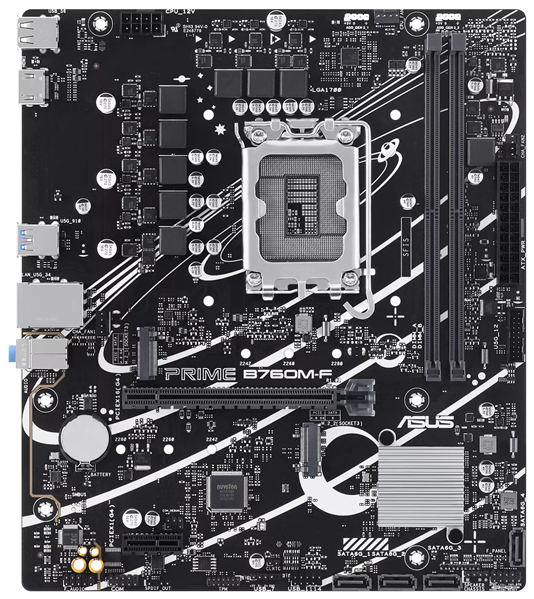 ASUS PRIME B760M-F, LGA1700, B760, 2*DDR5, 4*SATA, 2*M.2, 4*USB 3.2, 2*USB 2.0, 1*PCIx16, 1*PCIx1, HDMI+DP, mATX; 90MB1IK0-M0EAY0