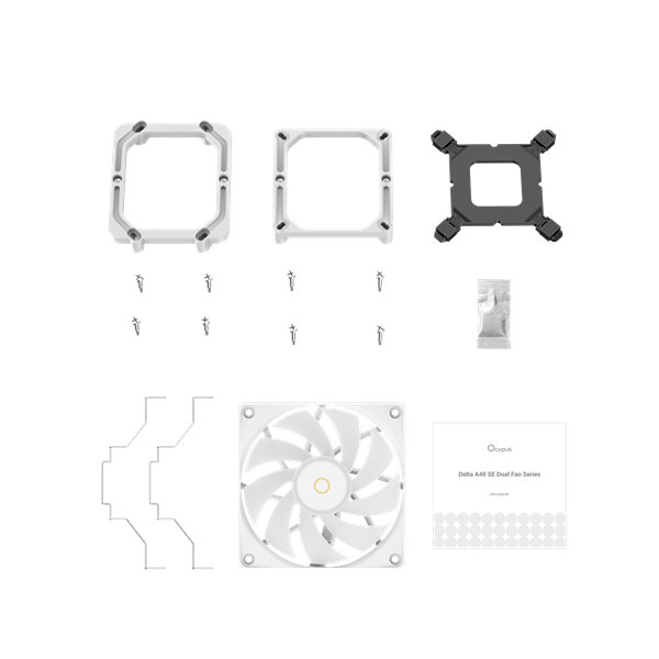 Ocypus Delta A40 SE WH Dual Fan ARGB, 2x120mm ARGB FAN, Top ARGB Panel, 4 HEAT PIPES, 4-PIN PWM, 800-1800 RPM, 31DBA, HYDRO BEARING, LGA115X/1200/1700/18XX, AM4/AM5
