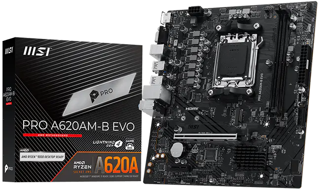 MSI PRO A620AM-B EVO AM5, 2*DDR5, 1*PCIEx16, 1*PCIEx1, 1*M.2, 1*TypeC, 6*USB3.2Gen1, 6*USB2.0, 2*SATA3.0, 2.5G, VGA, HDMI, M-ATX, RTL