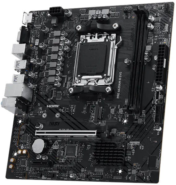MSI PRO A620AM-B EVO AM5, 2*DDR5, 1*PCIEx16, 1*PCIEx1, 1*M.2, 1*TypeC, 6*USB3.2Gen1, 6*USB2.0, 2*SATA3.0, 2.5G, VGA, HDMI, M-ATX, RTL