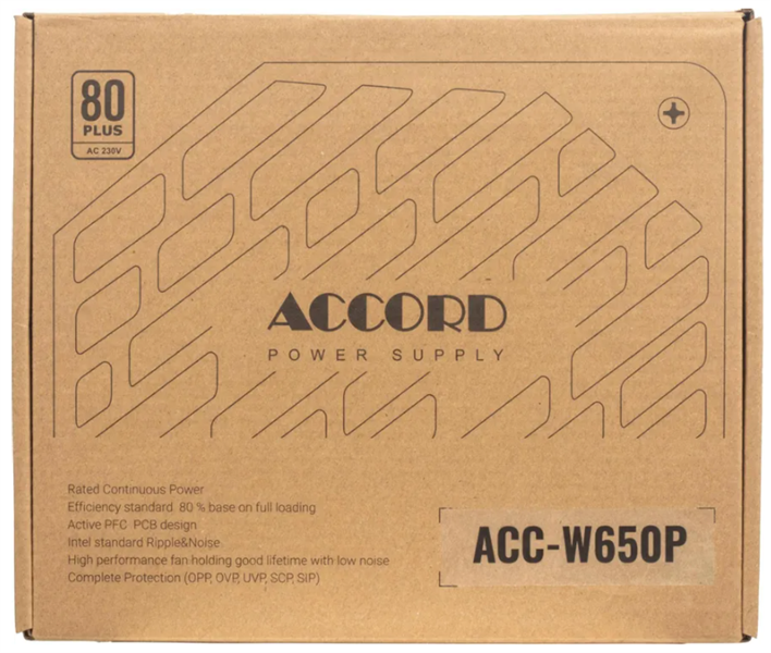 Accord ATX 650W ACC-W650P 80+ white (20+4pin) 120mm fan 6xSATA RTL