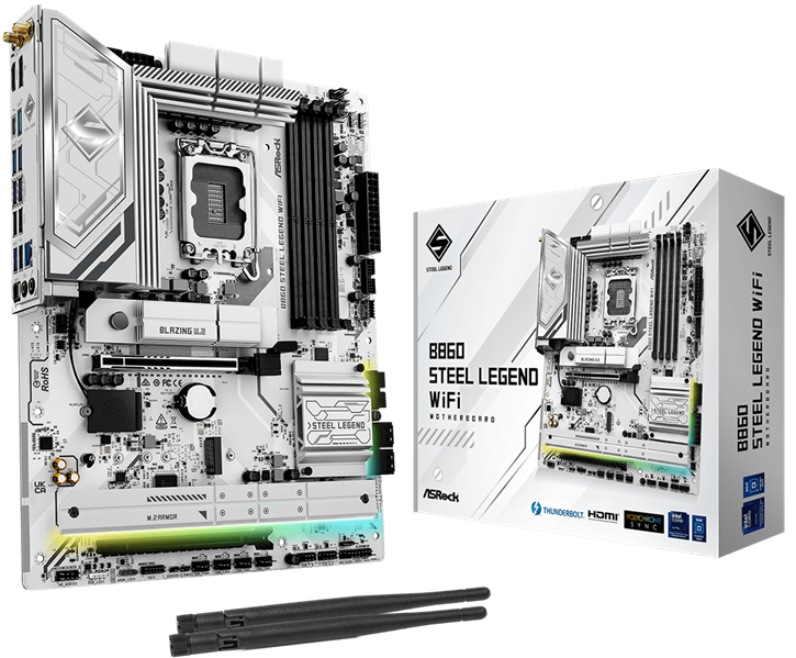 ASROCK B860 STEEL LEGEND WIFI, LGA1851, B860, 4*DDR5, 4*SATA, 4*M.2, 4*USB 3.2, 3*USB 2.0, Type-C, 2*PCIx16, 1*M.2 (Key E), HDMI+DP, ATX