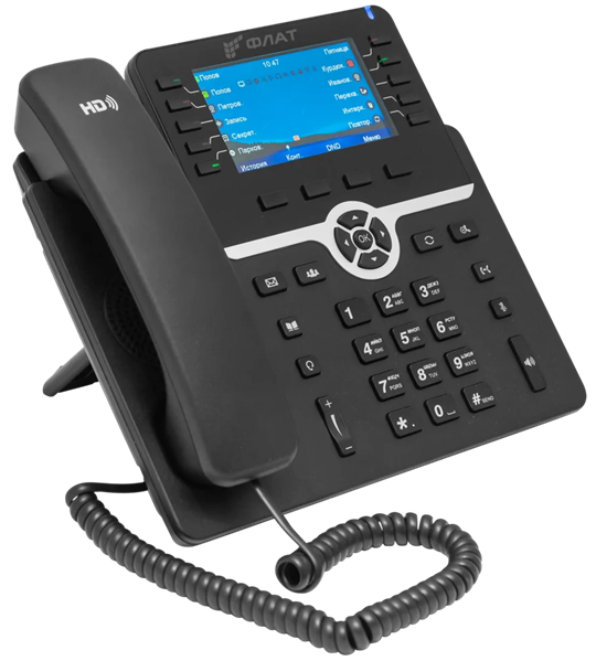 Flat-Phone B10: 20 SIP-аккаунтов, 2 порта 10/100/1000BASE-T (RJ-45), ЖК-дисплей, PoE, РЕЕСТР