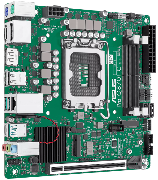 Материнская плата ASUS PRO Q870I-C-CSM, LGA1851, Q870, 2*DDR5, 2*SATA, 1*M.2, 3*USB 3.2, 2*USB 2.0, Type-C, 2*PCIx16, 2*DP+HDMI, mATX; 90MB1MPP-M0EAYC