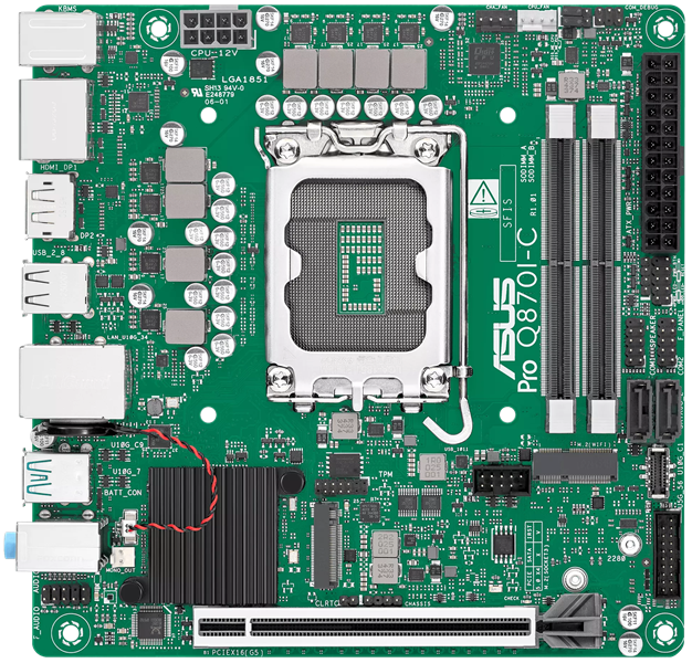 Материнская плата ASUS PRO Q870I-C-CSM, LGA1851, Q870, 2*DDR5, 2*SATA, 1*M.2, 3*USB 3.2, 2*USB 2.0, Type-C, 2*PCIx16, 2*DP+HDMI, mATX; 90MB1MPP-M0EAYC
