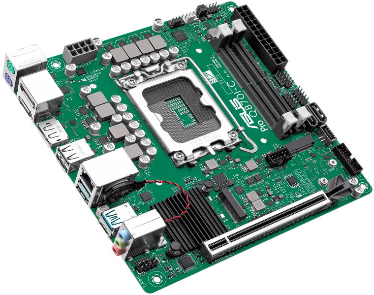 Материнская плата ASUS PRO Q870I-C-CSM, LGA1851, Q870, 2*DDR5, 2*SATA, 1*M.2, 3*USB 3.2, 2*USB 2.0, Type-C, 2*PCIx16, 2*DP+HDMI, mATX; 90MB1MPP-M0EAYC