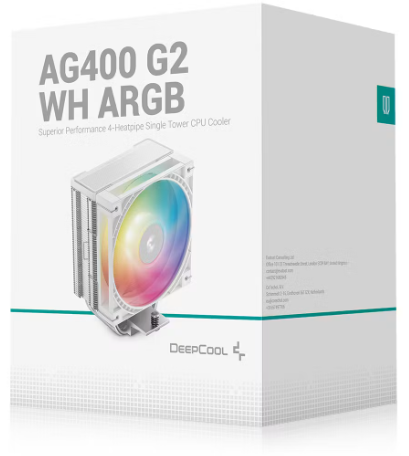 DEEPCOOL AG400 G2 WH ARGB LGA1851/1700/AM5/AM4 (18шт/кор, TDP 230W, PWM, Fan 120mm, 4 тепл. трубки, белый) RET (R-AG400-WHAMMG2-G)