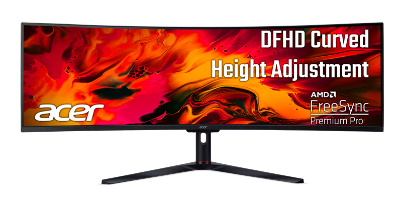 49'' ACER Nitro EI491CURSbmiipphx VA, 5120x1440, 4 ms, 350, HDR 400cd, 120Hz, 2xHDMI(2.0) + 2xDP(1.4) + SPK + Audio Out, Speakers 3Wx2, FreeSync Premium, HDR 400, hadj 95, Vesa:75x75 Curved 1800R