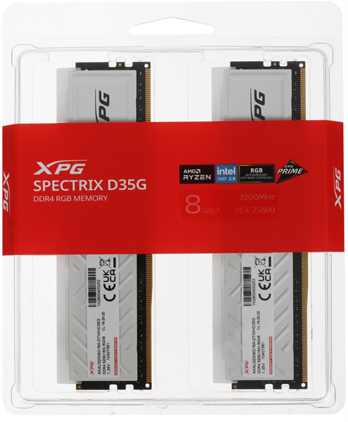 Оперативная память ADATA SPECTRIX D35G DDR4 DIMM 16GB 3200MHz 2*8GB 16-20-20 WHITE DUAL TRAY RGB