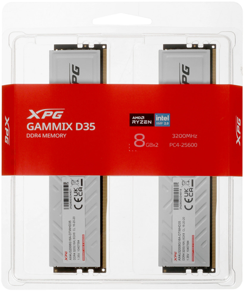 Оперативная память ADATA GAMMIX D35 DDR4 DIMM 16GB 3200MHz 2*8GB 16-20-20 WHITE DUAL TRAY