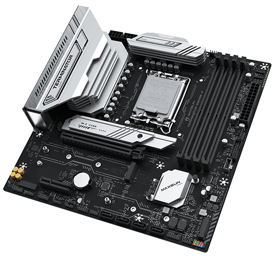 MAXSUN MS-Terminator B860M-E, LGA1851, B860, 4*DDR5, 4*SATA3, 3*M.2, USB 3.2, USB 2.0, 1*PCIEx16, 1*PCIex4, 1*PCIex1, HDMI+DP, mATX