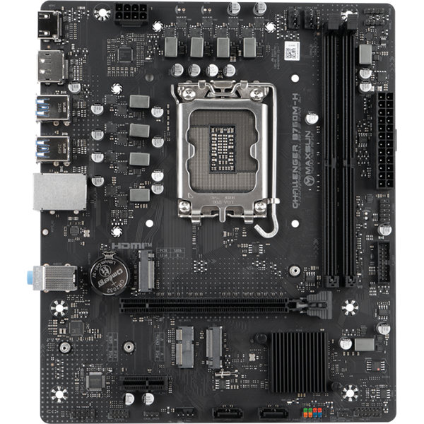 MAXSUN MS-Challenger B760M-H, LGA1700, B760, 2*DDR4, 2*SATA3, 2*M.2, USB 3.2, USB 2.0, 1*PCIEx16, 1*PCIEx1, DP+HDMI, mATX