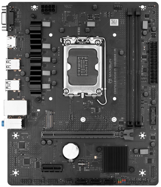 MAXSUN MS-Challenger H610M-R V2, LGA1700, H610, 2*DDR4, 3*SATA3, 1*M.2, USB 3.2, USB 2.0, 1*PCIEx16, 1*PCIEx1, VGA+HDMI, mATX