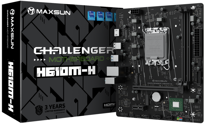 MAXSUN MS-Challenger H610M-H V1, LGA1700, H610, 2*DDR4, 3*SATA3, M.2, 2*USB 3.2, 4*USB 2.0, 1*PCIEx16, 1*PCIEx1, HDMI, mATX