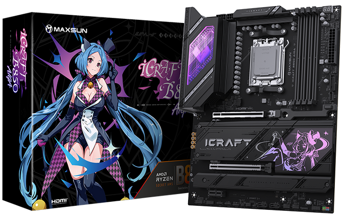 MAXSUN MS-iCraft B850 AIGA, AM5, B850, 4*DDR5, 2*SATA3, 4*M.2, USB 3.2, USB 2.0, Type-C, 3*PCIEx16, DP+HDMI, ATX
