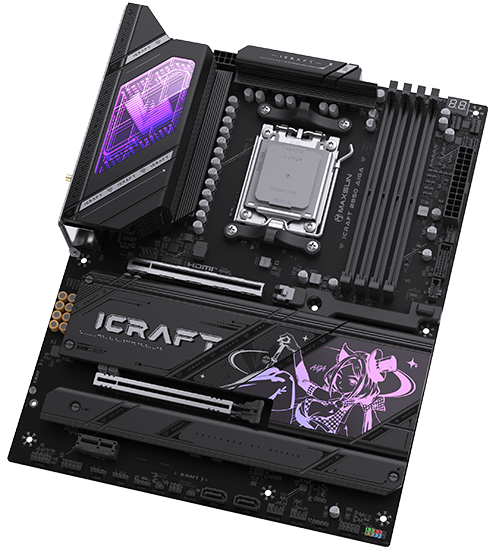MAXSUN MS-iCraft B850 AIGA, AM5, B850, 4*DDR5, 2*SATA3, 4*M.2, USB 3.2, USB 2.0, Type-C, 3*PCIEx16, DP+HDMI, ATX