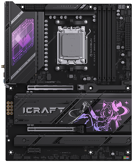 MAXSUN MS-iCraft B850 AIGA, AM5, B850, 4*DDR5, 2*SATA3, 4*M.2, USB 3.2, USB 2.0, Type-C, 3*PCIEx16, DP+HDMI, ATX