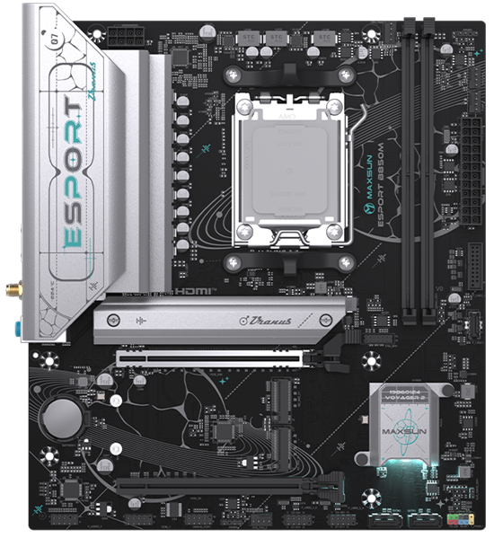 MAXSUN MS-eSport B850M WIFI6E, AM5, B850, 2*DDR5, 2*SATA3, 2*M.2, USB 3.2, USB 2.0, Type-C, 1*PCIEx16, 1*PCIEx1, HDMI, mATX