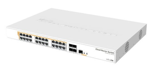 Коммутатор MikroTik Cloud Router Switch 328-24P-4S+RM with 800 MHz CPU, 512MB RAM, 24xGigabit LAN (all PoE-out), 4xSFP+ cages, RouterOS L5 or SwitchOS (dual boot), 1U (отпичатки, потертости, вмятина на корпусе)