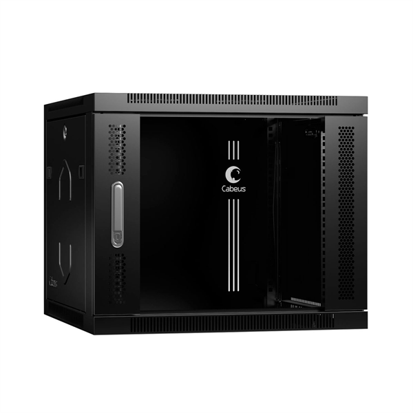Cabeus SH-05F-9U60/35-BK Шкаф телекоммуникационный настенный 19" 9U 600x350x501mm (ШхГхВ) дверь стекло, цвет черный (RAL 9004) (отпичатки, потертости, вмятина на корпусе.)