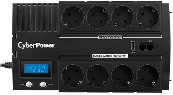 Источник бесперебойного питания Cyberpower BR1000ELCD Line-Interactive 1000VA/600W USB/RJ11/45 (4+4 EURO) (незначительное повреждение коробки)
