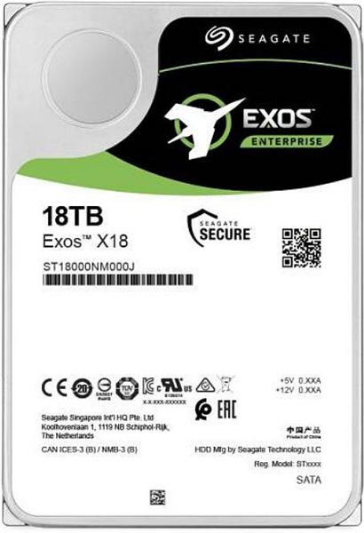 Seagate Exos X18 HDD 3.5" SATA 18Tb, 7200 rpm, 256Mb buffer, 512e/4kn, CMR, ST18000NM000J, 1 year (упаковка вскрыта, диск восстановленный) арт. ST18000NM000J-NNC-002
