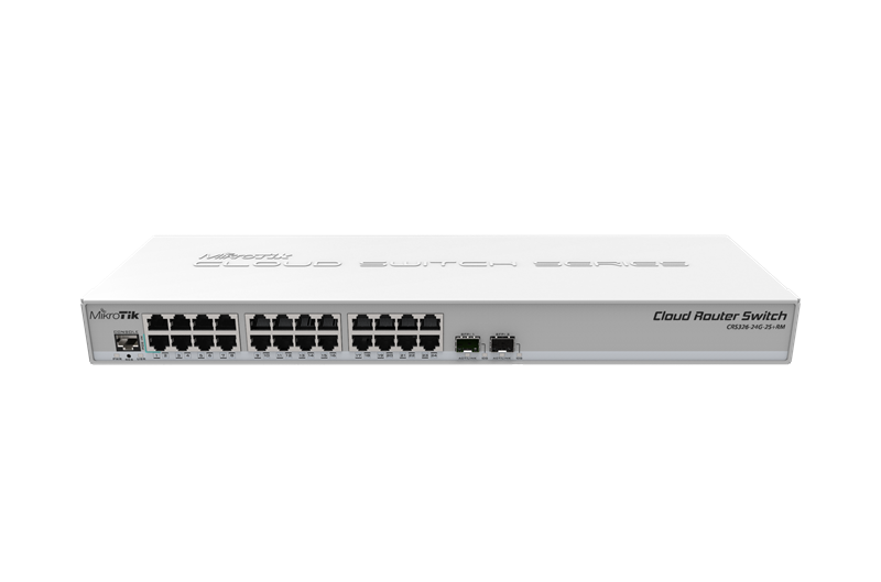 MikroTik Cloud Router Switch 326-24G-2S+RM with 800 MHz CPU, 512MB RAM, 24xGigabit LAN, 2xSFP+ cages, RouterOS L5 or SwitchOS (dual boot), 1U rackmount case, PSU (существенное повреждение коробки)