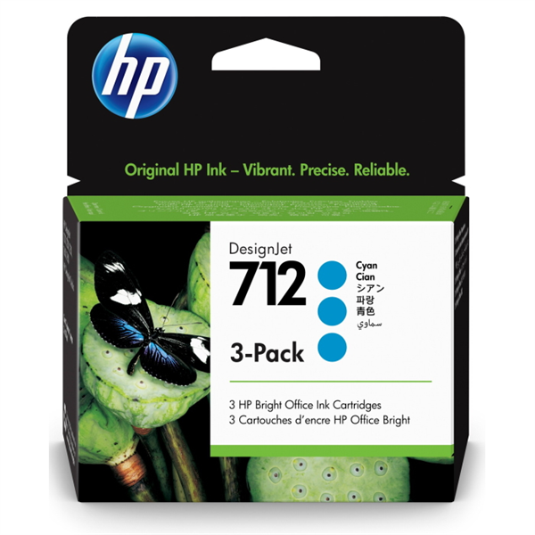Cartridge HP 712 для DJ T230/T630/T650/Studio, голубые, тройная упаковка 3ED67A (3*29мл) (незначительное повреждение коробки)