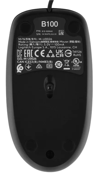 Logitech B100 Optical Mouse, USB, 1000dpi, Black, CN, [910-006605/910-003357] (незначительное повреждение коробки) арт. 910-006605-NC1