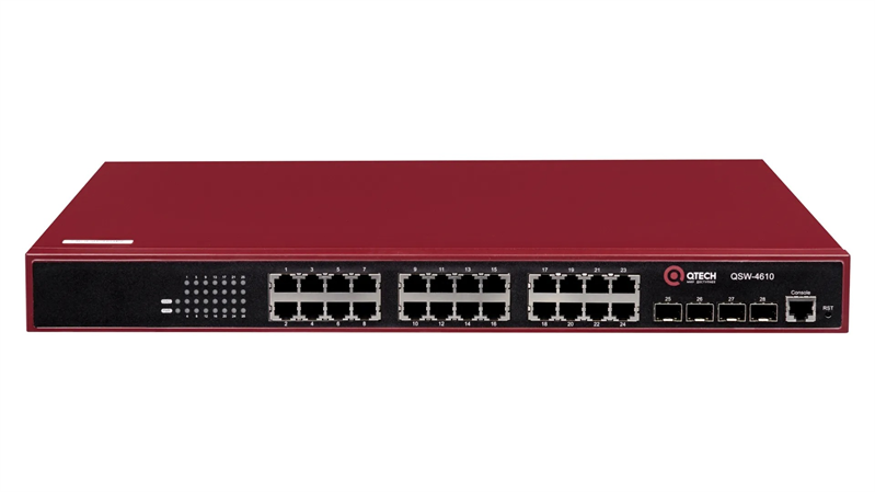 Qtech Управляемый коммутатор уровня L2+ с поддержкой PoE 802.3af/at, 24 порта 10/100/1000BASE-T PoE, 4 порта 100/1000BASE-X SFP, 4K VLAN, 8K MAC адресов, консольный порт, встроен (после тестирования)