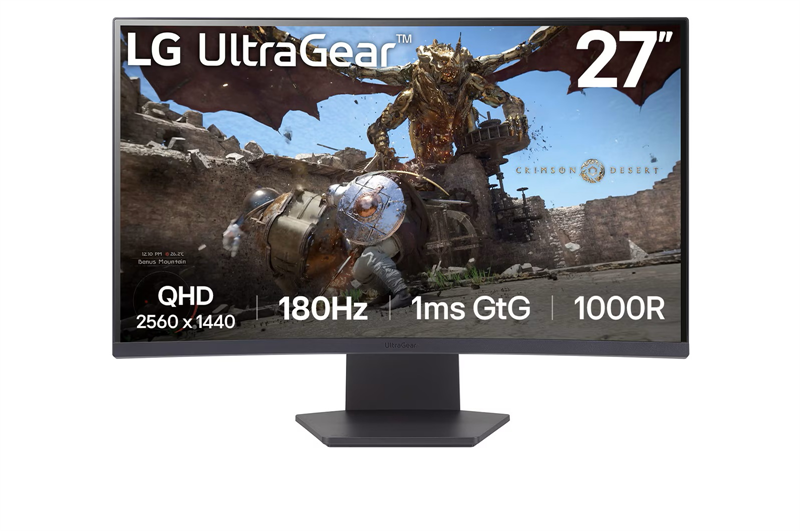 27 " LG 27GS60QC-B, VA, 2560x1440, 1ms , 300cd, 180Hz, HDMIx2+DP, Curved 1000R black, Ex