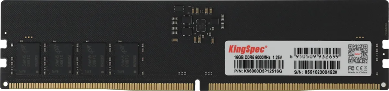 KingSpec DDR5 DIMM 16GB 6000MHz CL46 1x16GB 1.25V 288-pin (После тестирования, работает только на intel) арт. KS6000D5P12516G-NNC-001